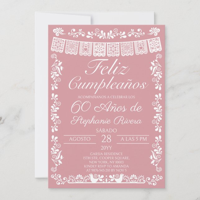 Blush Pink Feliz Cumpleaños 60th Birthday Invitation (Front)