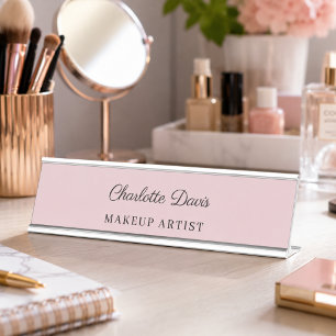 Blush pink female women name title business desk name plate