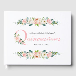 Blush Pink Feminine Floral Quinceanera Guest Book