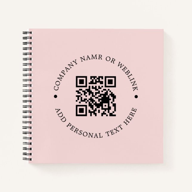 Blush Pink Feminine QR Code Promo Design Notebook (Front)