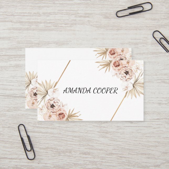 Blush Pink Feminine Watercolor Floral  Business Card (Front/Back In Situ)