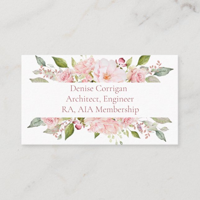 Blush Pink Feminine Watercolor Floral Business Card (Front)