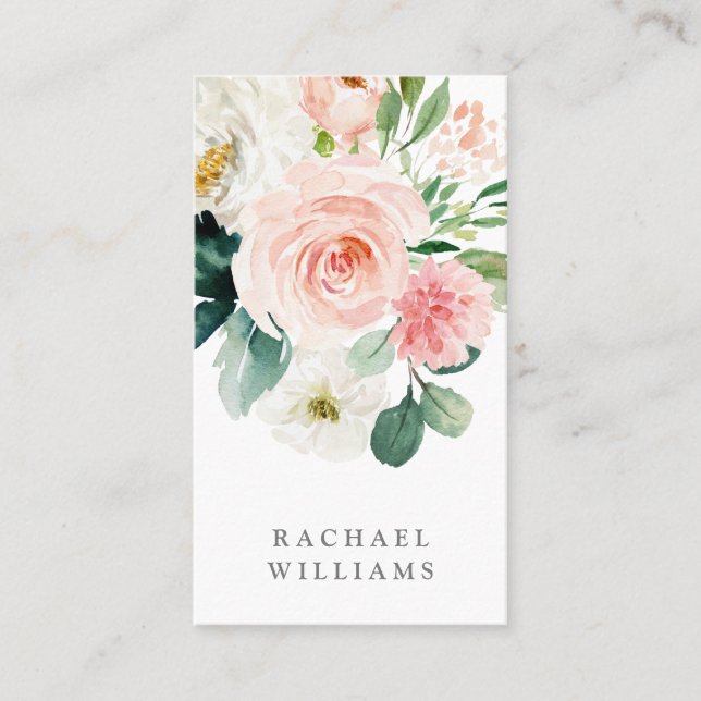 Blush Pink Feminine Watercolor Floral Business Card (Front)