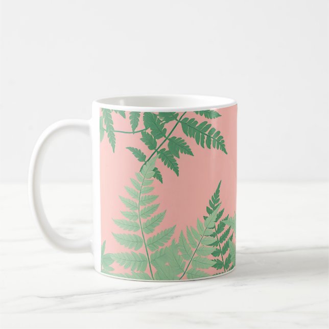 Blush Pink Fern Leaf Botanical Sage Green Modern  Coffee Mug (Left)