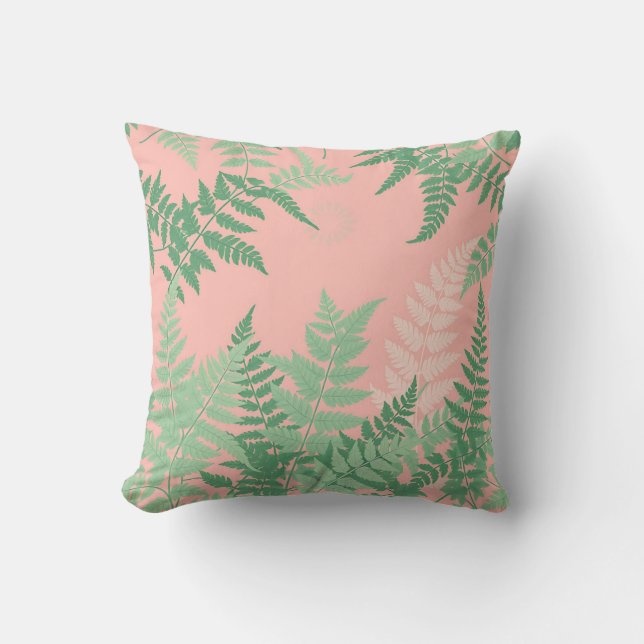 Blush Pink Fern Leaf Botanical Sage Green Modern  Cushion (Front)