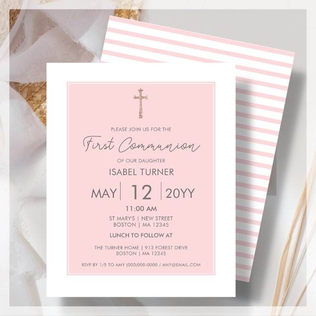 Blush Pink | First Communion Budget Invitation (Creator Uploaded)