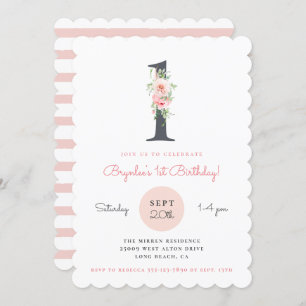 Blush Pink Floral 1st Birthday Invitation