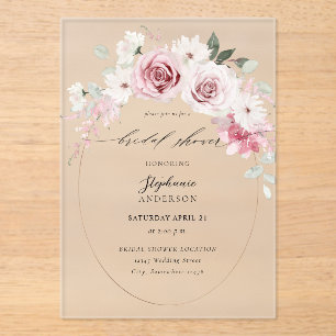 Blush Pink Floral 2 Bridal Shower  Acrylic Invitations