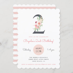 Blush Pink Floral 2nd Birthday Invitation