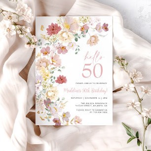 Blush Pink Floral 50th Birthday Invitation