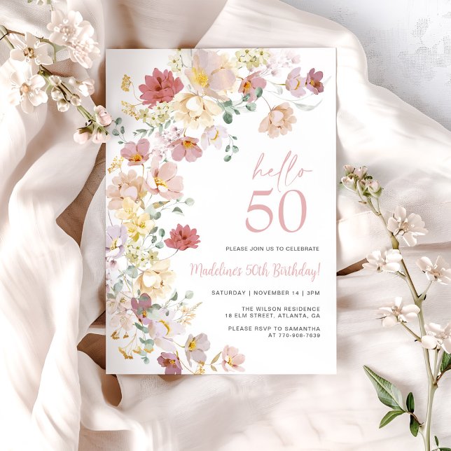 Blush Pink Floral 50th Birthday Invitation (Creator Uploaded)