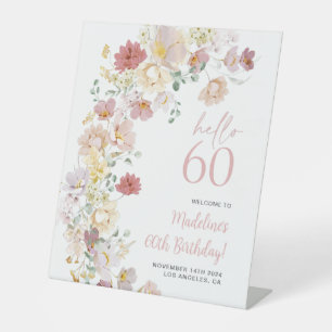 Blush Pink Floral 50th Birthday Welcome Pedestal Sign