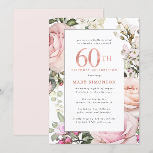 Blush Pink Floral 60th Birthday Party Invitation