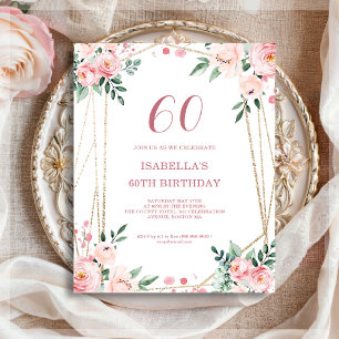 Blush Pink Floral 60th Budget Birthday Invitation