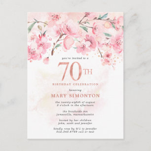 Blush Pink Floral 70th Birthday Invitation Postcar Postcard