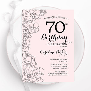 Blush Pink Floral 70th Birthday Party Invitation