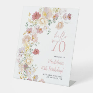 Blush Pink Floral 70th Birthday Welcome Pedestal Sign