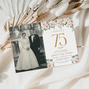 Blush Pink Floral 75th Anniversary  Invitation