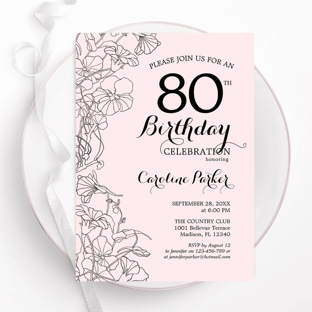 Blush Pink Floral 80th Birthday Party Invitation (Creator Uploaded)