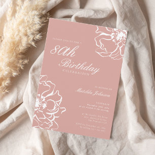 Blush Pink Floral 80th Birthday Party Invitation