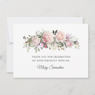 Blush Pink Floral 80th Birthday Thank You