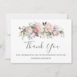 Blush Pink Floral 80th Birthday Thank You<br><div class="desc">A beautiful and elegant thank you card designed especially for a 80th birthday party. It features a large floral spray of pink roses, white hydrangeas and sage green leaves. Thank you is written in a large script and then there are two lines of text you can use to personalise your...</div>