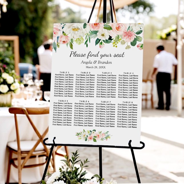 Blush Pink Floral 8 Tables Wedding Seating Chart (Creator Uploaded)