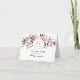 Blush Pink Floral 90th Birthday Thank You Card