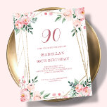 Blush Pink Floral 90th Budget Birthday Invitation<br><div class="desc">Looking for an affordable and charming invitation for your upcoming 90th birthday bash? Look no further than our blush pink floral paper invitation! With a lovely design featuring delicate blush pink flowers on a clean white background and an elegant font, this customisable invitation is sure to set the perfect tone...</div>