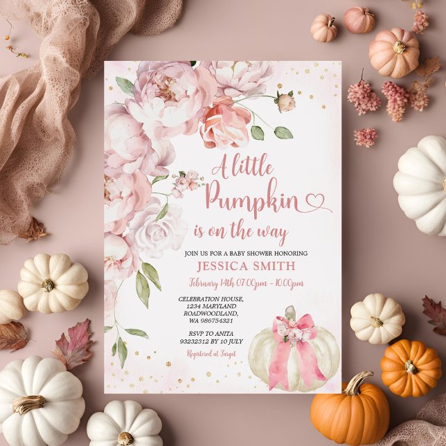 Blush Pink Floral A Little Pumpkin Baby Shower Invitation (Creator Uploaded)
