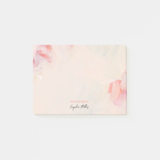 Blush Pink Floral Abstract Art Personalised Name Post-it Notes (Front)
