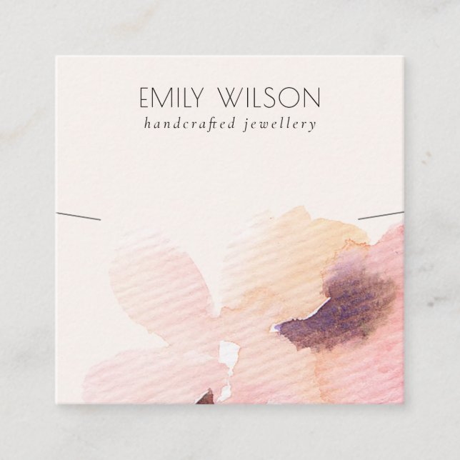 Blush Pink Floral Abstract Necklace Band Template Square Business Card (Front)