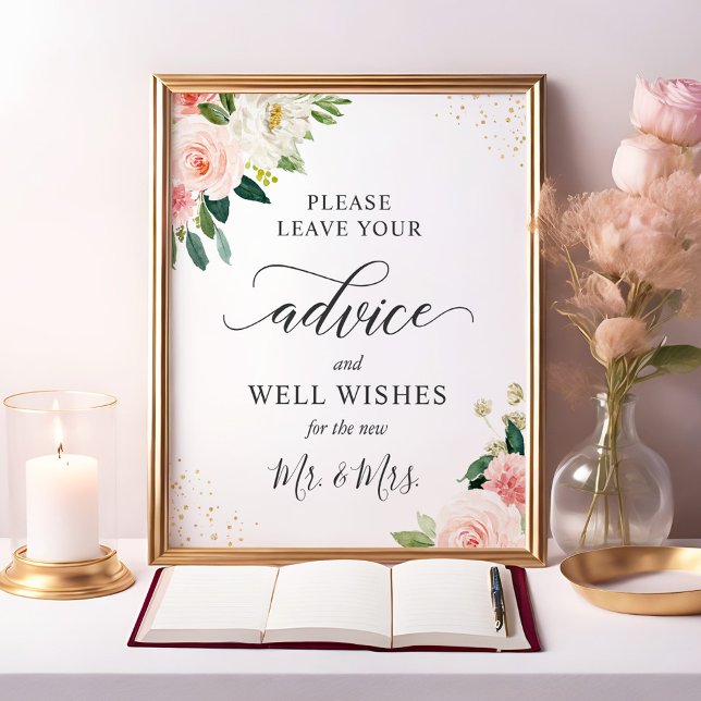 Blush Pink Floral Advice and Well Wishes Sign (Creator Uploaded)