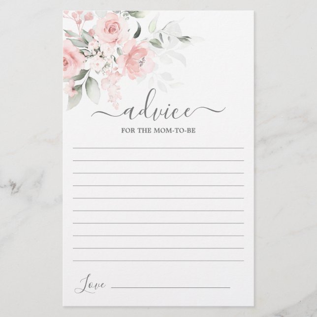 Blush Pink Floral Advice for the Mum To Be card (Front)