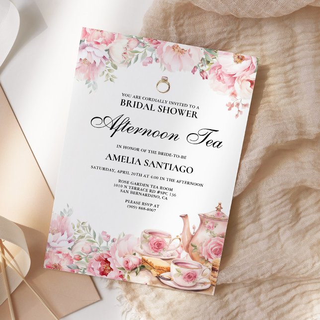 Blush Pink Floral Afternoon Tea Bridal Shower Invitation (Creator Uploaded)