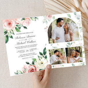Blush Pink Floral All in One QR Code Wedding Invitation