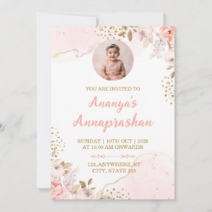 Blush Pink Floral Annaprashan Photo Invitation