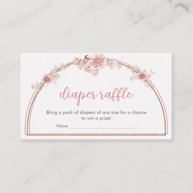Blush Pink Floral Arch Baby Shower Diaper Raffle Enclosure Card (Front)