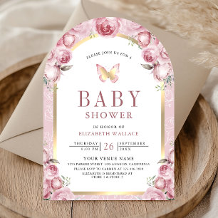 Blush Pink Floral Arch Butterfly Baby Shower Invitation