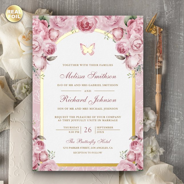 Blush Pink Floral Arch Butterfly Wedding Gold (Creator Uploaded)