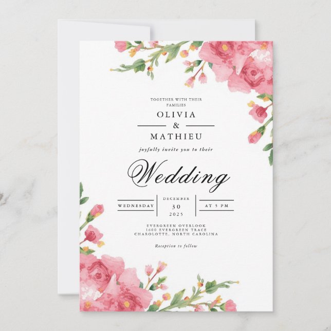 Blush Pink Floral Arch Wedding Invitation (Front)