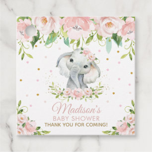 Blush Pink Floral Baby Elephant Thank You Favour Tags