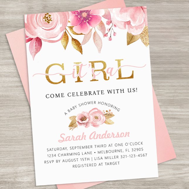 Blush Pink Floral Baby Girl Shower Invitation (It's A Girl Baby Shower Invite)