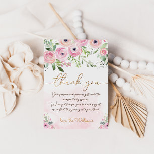 Blush pink floral baby Girl shower Thank You Card