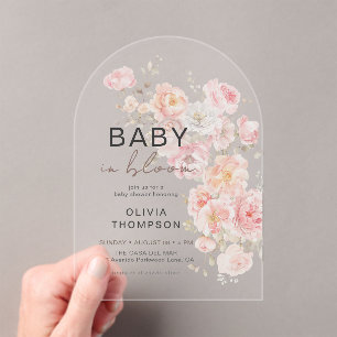 Blush Pink Floral Baby in Bloom Baby Shower Acrylic Invitations