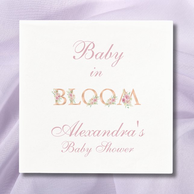 Blush Pink Floral Baby in Bloom Baby  Shower Napkin (Creator Uploaded)