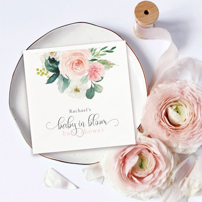 Blush Pink Floral Baby in Bloom Baby Shower Napkin (Creator Uploaded)