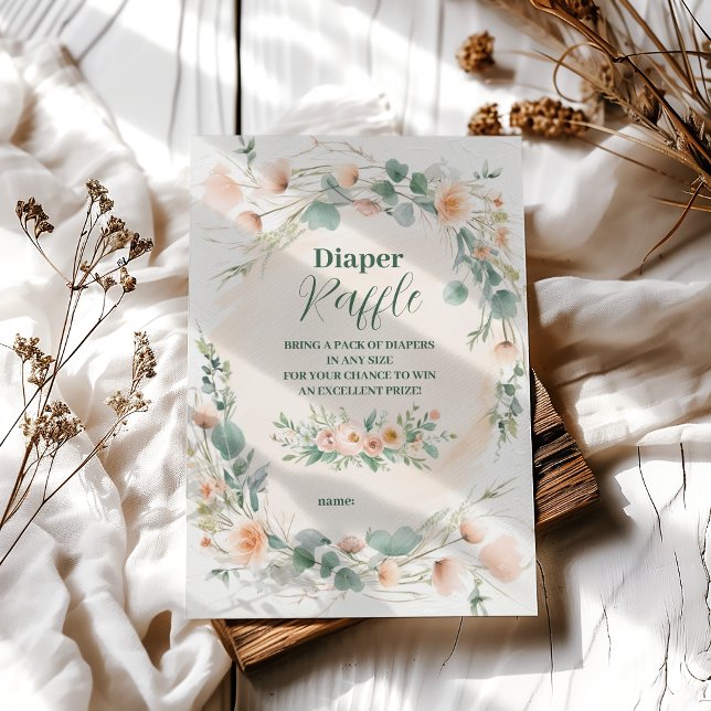 Blush Pink Floral Baby in Bloom Diapper Raffle Enclosure Card (Creator Uploaded)