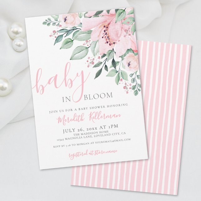 Blush Pink Floral Baby in Bloom Girl Shower Invitation (Blush Pink Floral Baby in Bloom Girl Shower Invitation)