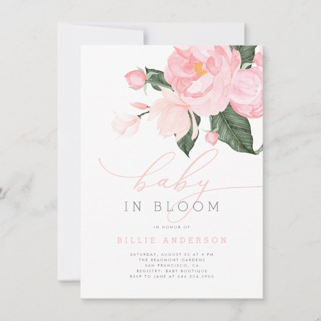 Blush Pink Floral Baby in Bloom Shower Girl Invitation (Front)